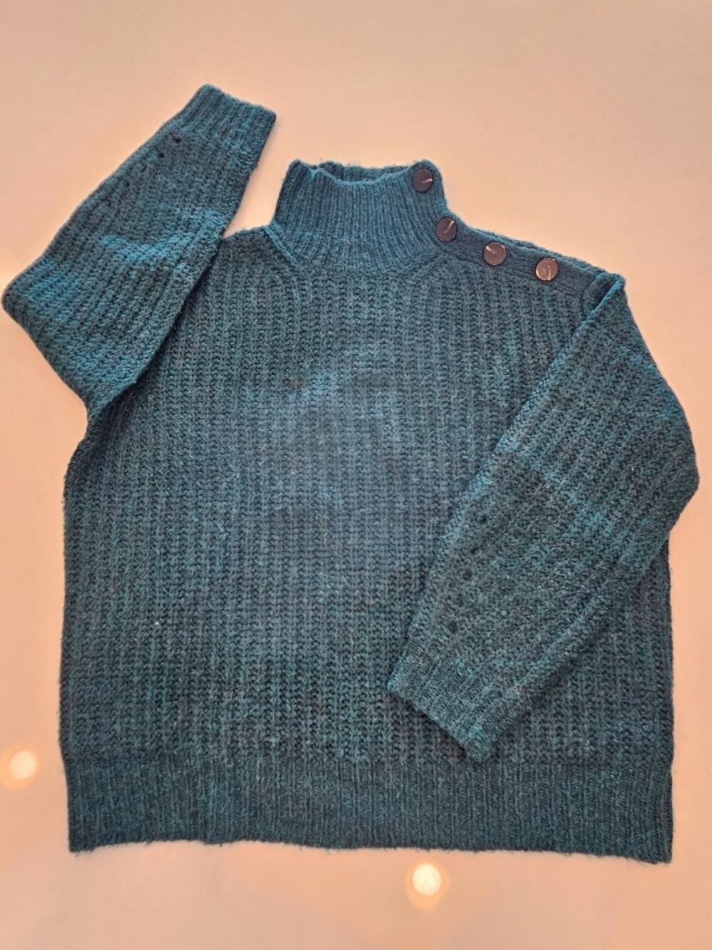 J.Crew Button-Shoulder Funnel Neck Wool Sweater - Green - Size M